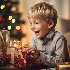 Fototapeta na wymiar Children at Christmas with presents