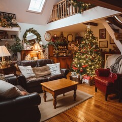 Fototapeta na wymiar House decorated for Christmas