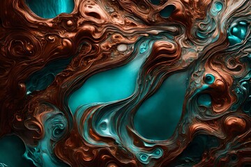 Liquid copper and aqua forming a captivating enigma - obrazy, fototapety, plakaty