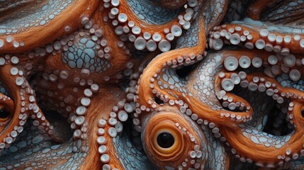 Obraz premium a close up of an octopus's tentacles with orange and white rings on it's body and eyes. generative ai