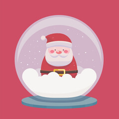 Magical Holiday Illustration: A Glass Snow Globe on a Vibrant Red Backdrop, Housing Santa Claus Surrounded by Glistening Snowflakes. Perfect for Spreading Festive Cheer in Your Designs