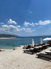 beach with umbrellas