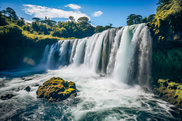 Fototapeta premium Waterfall in the mountains of New Zealand. Beautiful nature background. Detail of the waterFall, one of the most beautiful waterfalls in the world.