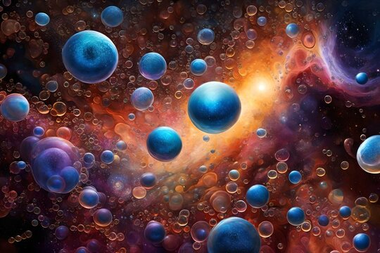 A sea of vibrant, swirling bubbles in a cosmic dance 