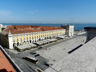 Lisbon, Portugal, Praca do Comercio, Looking Southeast from Atop the Arco da Rua Augusta
