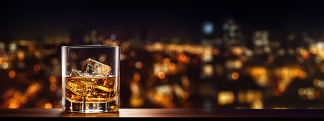 Old fashioned glass of whisky on the rocks