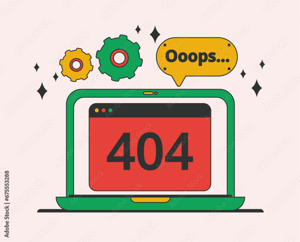 Poster page not found. error 404 layout on the monitor screen. cartoon modern flat vector illustration for 