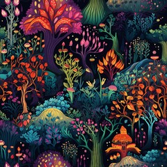 Obraz na płótnie Canvas Enchanted Forest Whispers Pattern