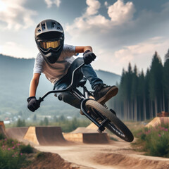 bmx bike rider table top jumping at the track generative ai