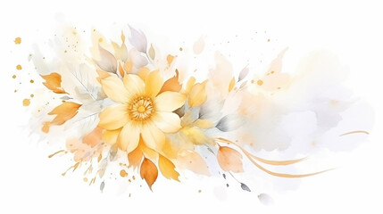 Abstract background watercolor gentle flower and gold floral design