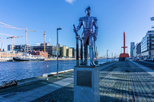 Dublin, Ireland, 27th February 2020.  The statue of Admiral William Brown founding father of the Argentinian navy, on Sir John Rogersons Quay.