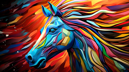 Horse head in mosaic style. Bright and colorful animal poster.