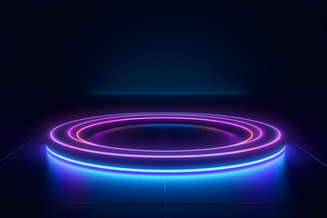 3d render. Abstract geometric background of neon linear ring glowing in the dark. Minimalist futuristic wallpaper