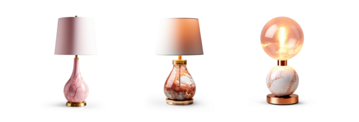 collection Set of different decor styles of retro vantage and modern bedside nightstand lighting table lamp for interior decoration furniture cutouts, precise isolated on transparent png background