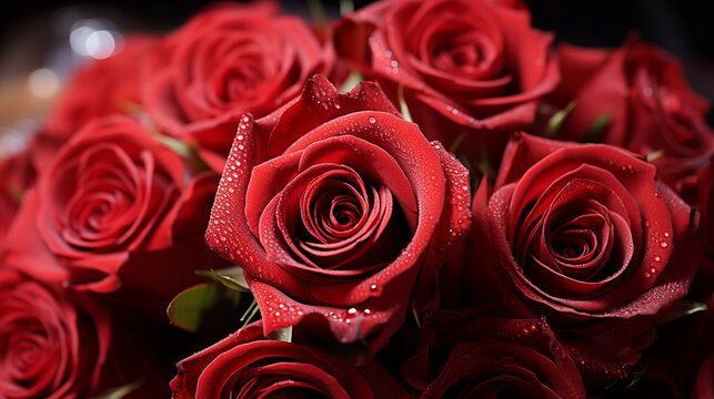 Bouquet of Red Roses: A close-up of a stunning bouquet of red roses, the quintessential symbol of love on Valentine's Day