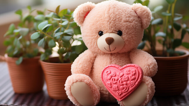 Valentine's Day Teddy Bear: A cute and cuddly teddy bear holding a heart-shaped pillow, a popular gift choice for Valentine's Day