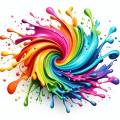 illustration of rainbow paint splash and swirl on white - 675557425