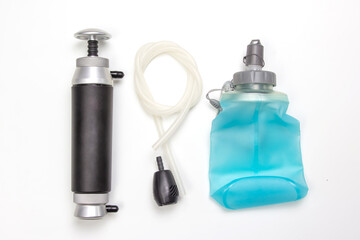 water filter and water flask on white background