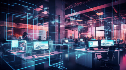 Obraz premium Tech-Inspired Tranquility: Crafting the Perfect Work Environment, AI Generated