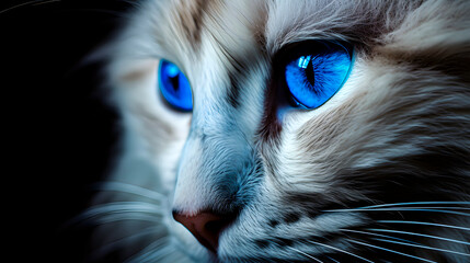 A cat's blue eyes in close focus. Syverian Husky