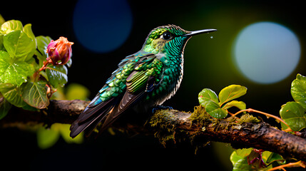 A small hummingbird on a tree branch