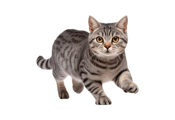 Obraz premium American Shorthair cat running on a white and isolated