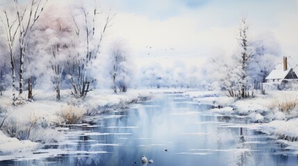 watercolor wonderful winter landscape