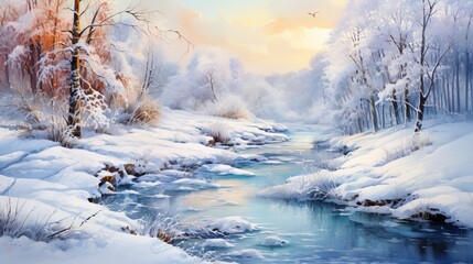 watercolor wonderful winter landscape