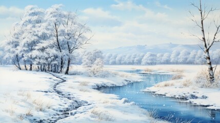 watercolor wonderful winter landscape