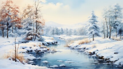 watercolor wonderful winter landscape