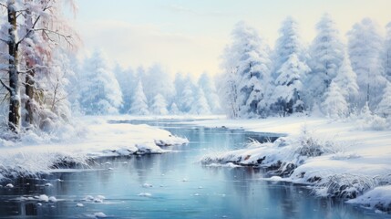 watercolor wonderful winter landscape
