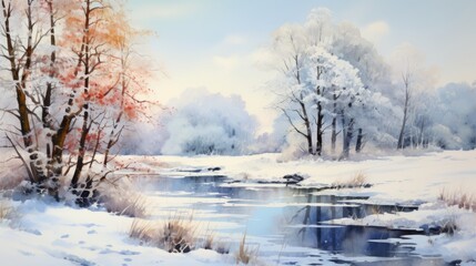 Obraz na płótnie Canvas watercolor wonderful winter landscape