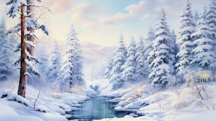 Obraz premium watercolor wonderful winter landscape