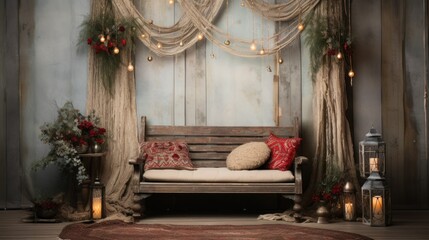 Obraz premium Christmas Bohemian Elegance Photography. Design studio backdrop.