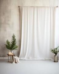Simple and Clean Boho Christmas Studio Backdrop. Creative minimalist holiday background.