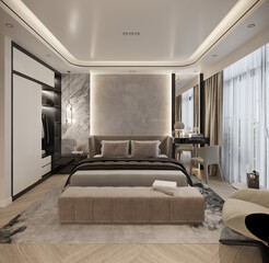 modern hotel room, bedroom. 3d rendering