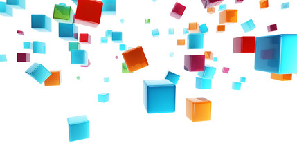 Colorful 3d render falling cubes, isolated on transparent background. Generative AI