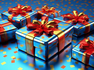 Christmas Gifts and snowflakes background, blue colors