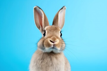 Obraz premium Adorable bunny with a curious gaze on blue background 