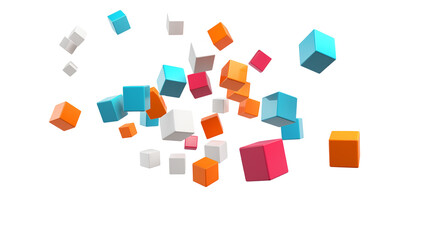 Fototapeta na wymiar Colorful 3d render falling cubes, isolated on white background. Generative AI