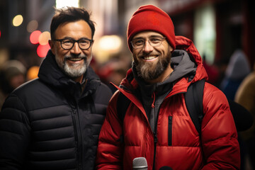 Obraz premium A reporter interviewing a protester during a demonstration, showcasing the role of the press in covering social movements. Generative Ai.