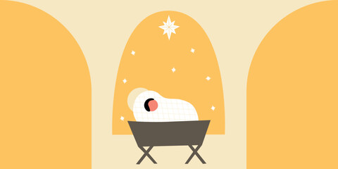 Bethlehem golden star cartoon flat style. Christmas Star symbol vector postcard illustration. Many Christians see star as miraculous sign to mark birth of Christ. Nursery Christmas Star illustration.