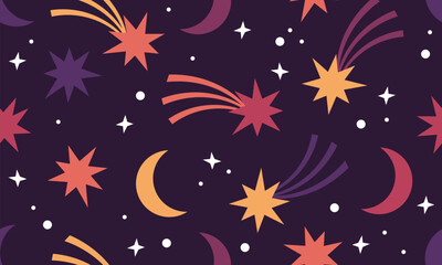 Fototapeta na wymiar Seamless pattern with stars, moons and comets. Dream design with magical stars