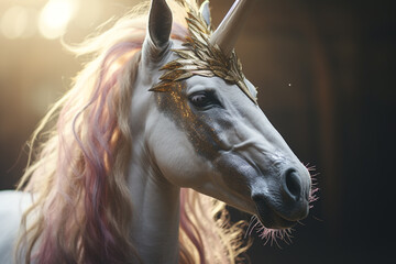 Unicorn. a mythical creature symbolizing virtue. a horse with a horn. rainbow, fairytale, shiny tail, mane, pony, white beautiful cute magical animal myth. - obrazy, fototapety, plakaty