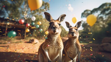 Happy Selebrating the spirit of Australia: a joyful Australia day with flags, kangaroos, and national pride in a festive and patriotic atmosphere. pride, joy, and a sense of unity.
