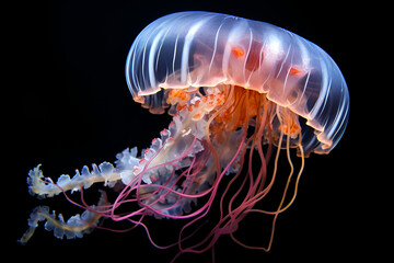 Giant jellyfish swimming in dark water