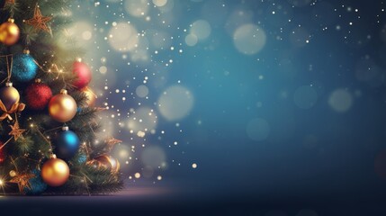 Obraz na płótnie Canvas Sparkling Christmas Tree and Shiny Baubles. Festive Banner with Text Space