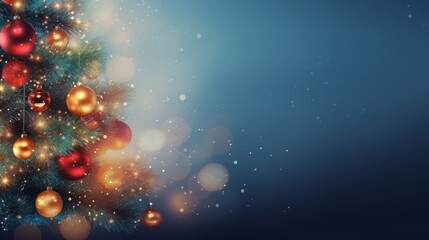 Obraz na płótnie Canvas Sparkling Christmas Tree and Shiny Baubles. Festive Banner with Text Space