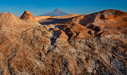 Late afternoon sun in the Valle de la Luna (Valley of the Moon) in the Atacama Desert, northern Chile in South America.