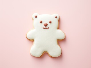 Christmas gingerbread bear decoration with pink background. Teddy.